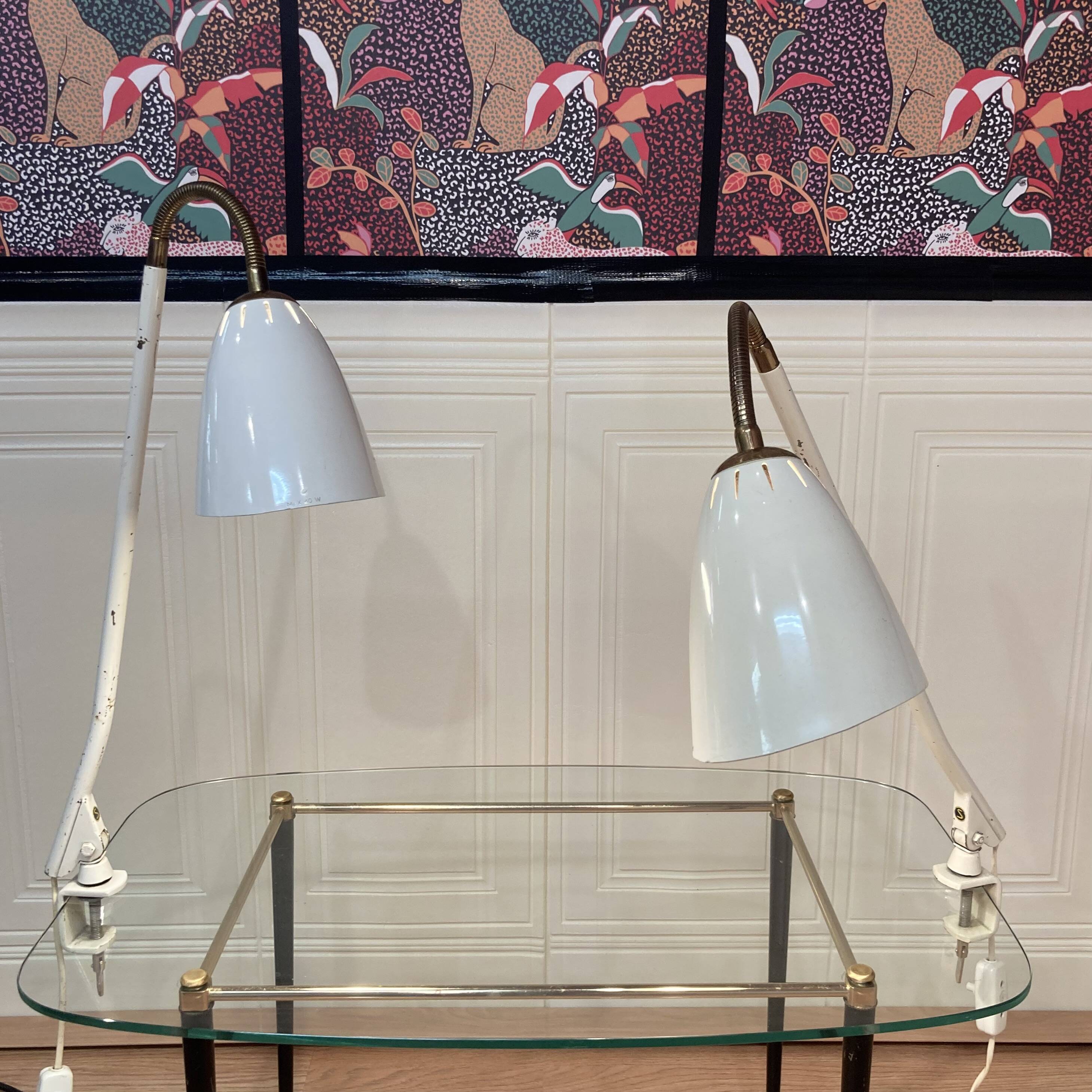 Pair of large modular scandinavian design wall lights from the 1950s.