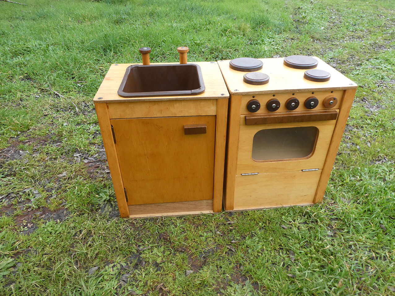 Vintage wooden children's school kitchen set