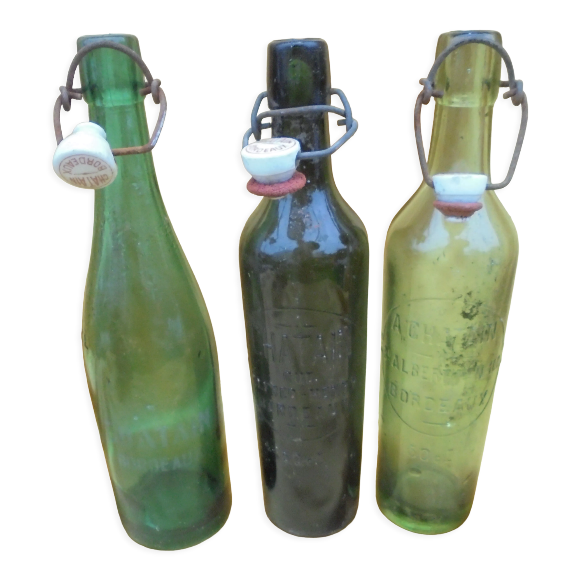 3 old bottles of biere brasserie chatain Bordeaux