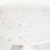 Vintage table with tulip base in white marble and Grosfillex base. France, 1960s