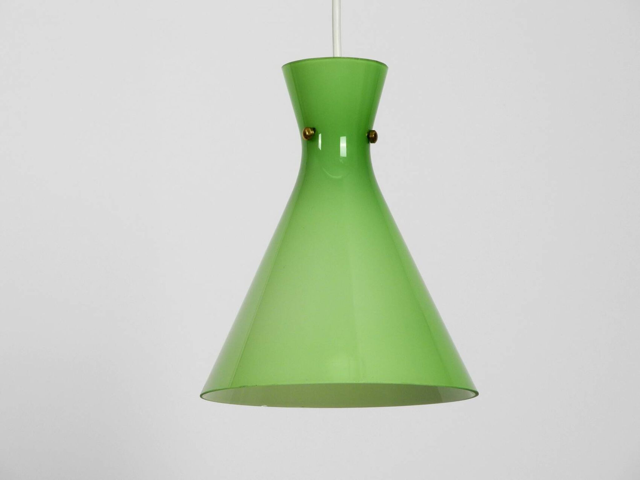 Very beautiful Mid Century flashed glass Diabolo pendant lamp in Green
