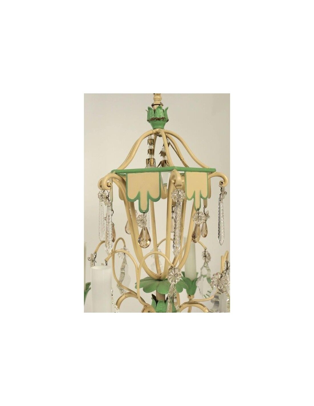 Chandelier 1950s painted metal and grapevines