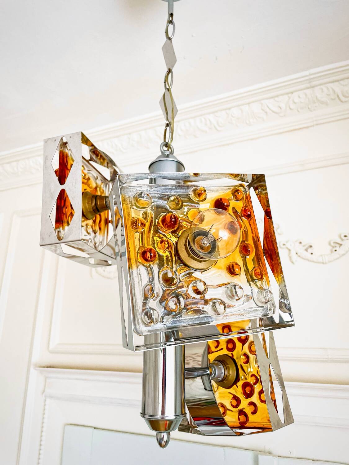 Suspension vintage en verre de Murano par Mazzega – années 70 – verre