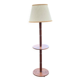 Lampadaire art déco à tablette en bois avec abat-jour beige