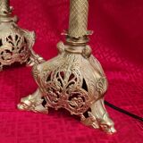 Pair of 18th century chiseled bronze lamps