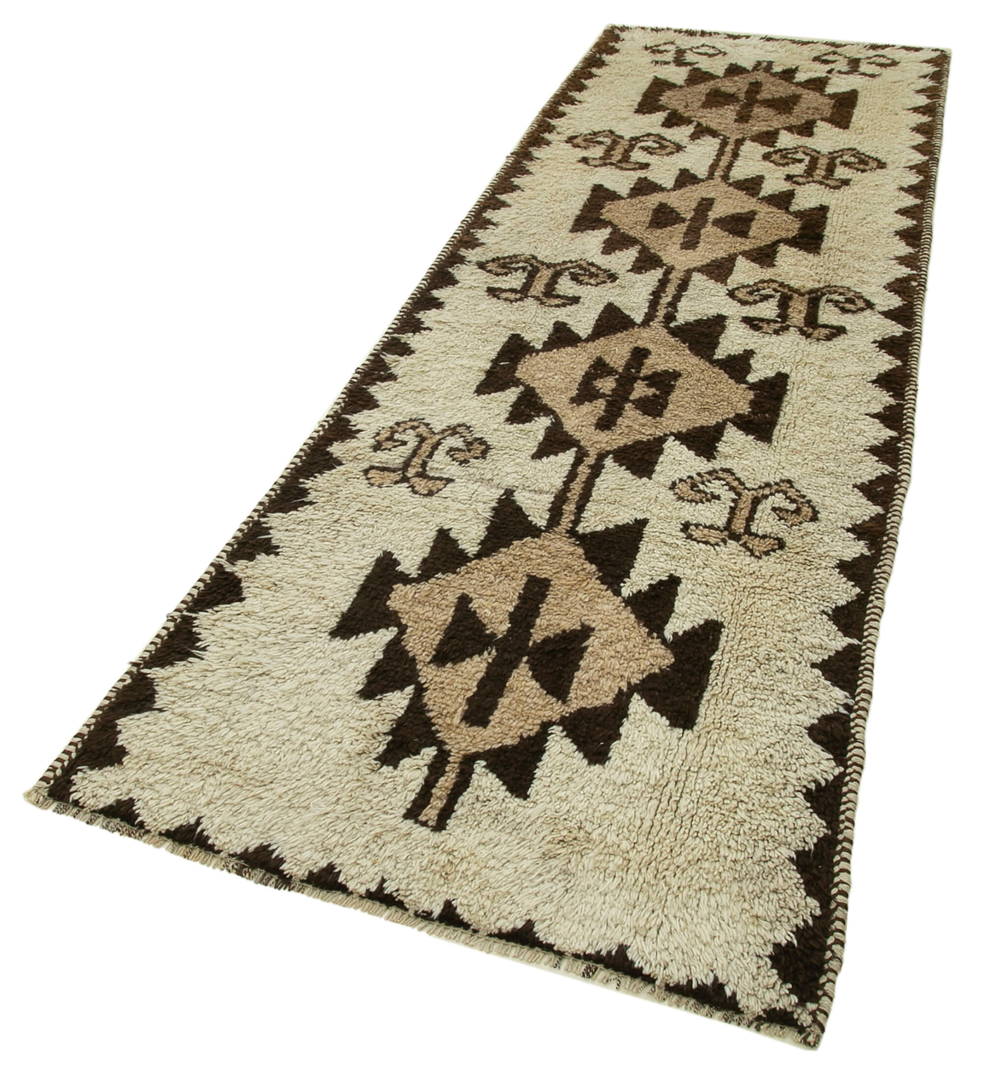 Handwoven antique anatolian beige runner rug 105 cm x 310 cm
