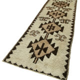 Handwoven antique anatolian beige runner rug 105 cm x 310 cm