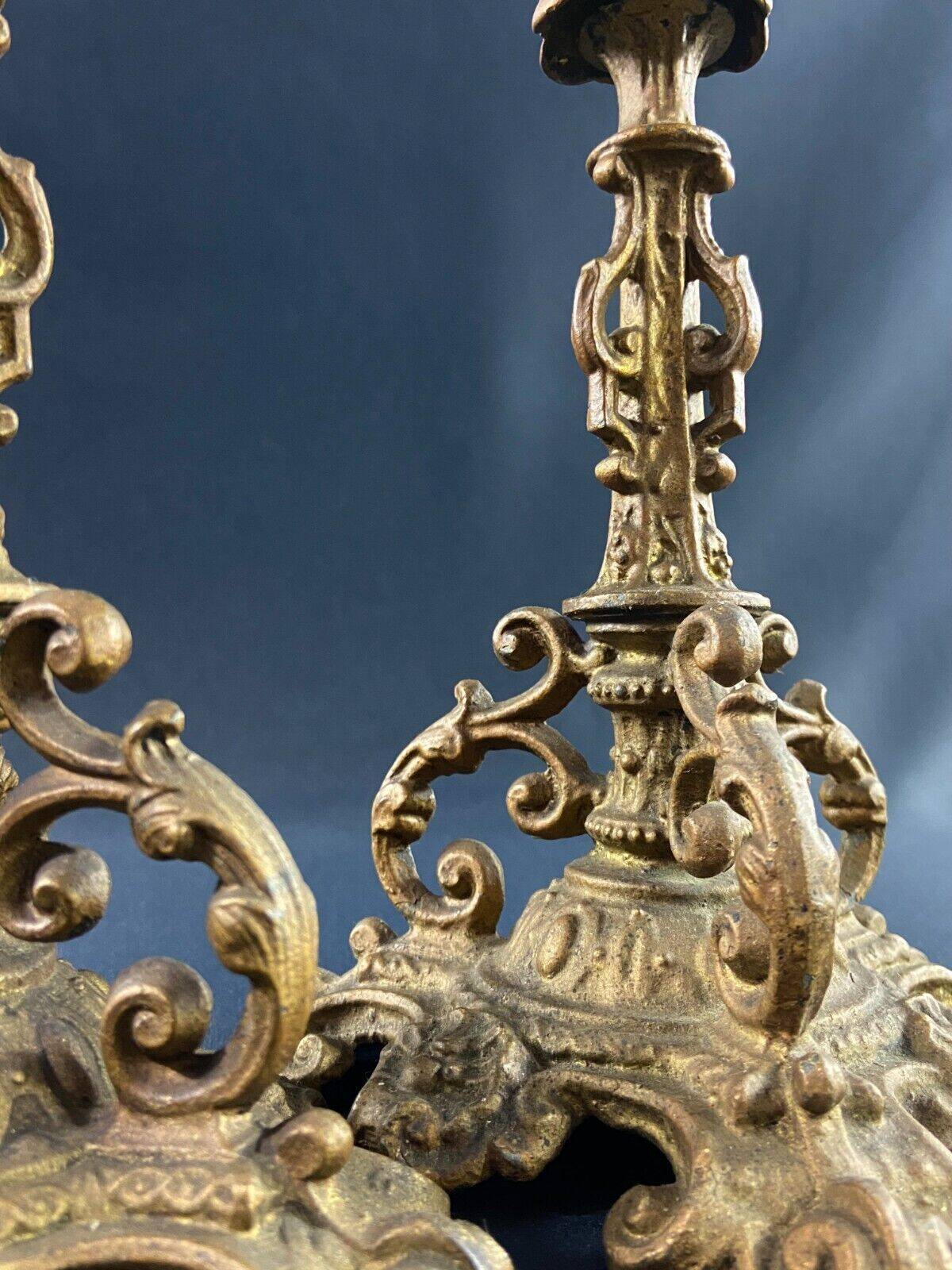 Pair of late 19th century Louis XIII Renaissance style spelter candlesticks