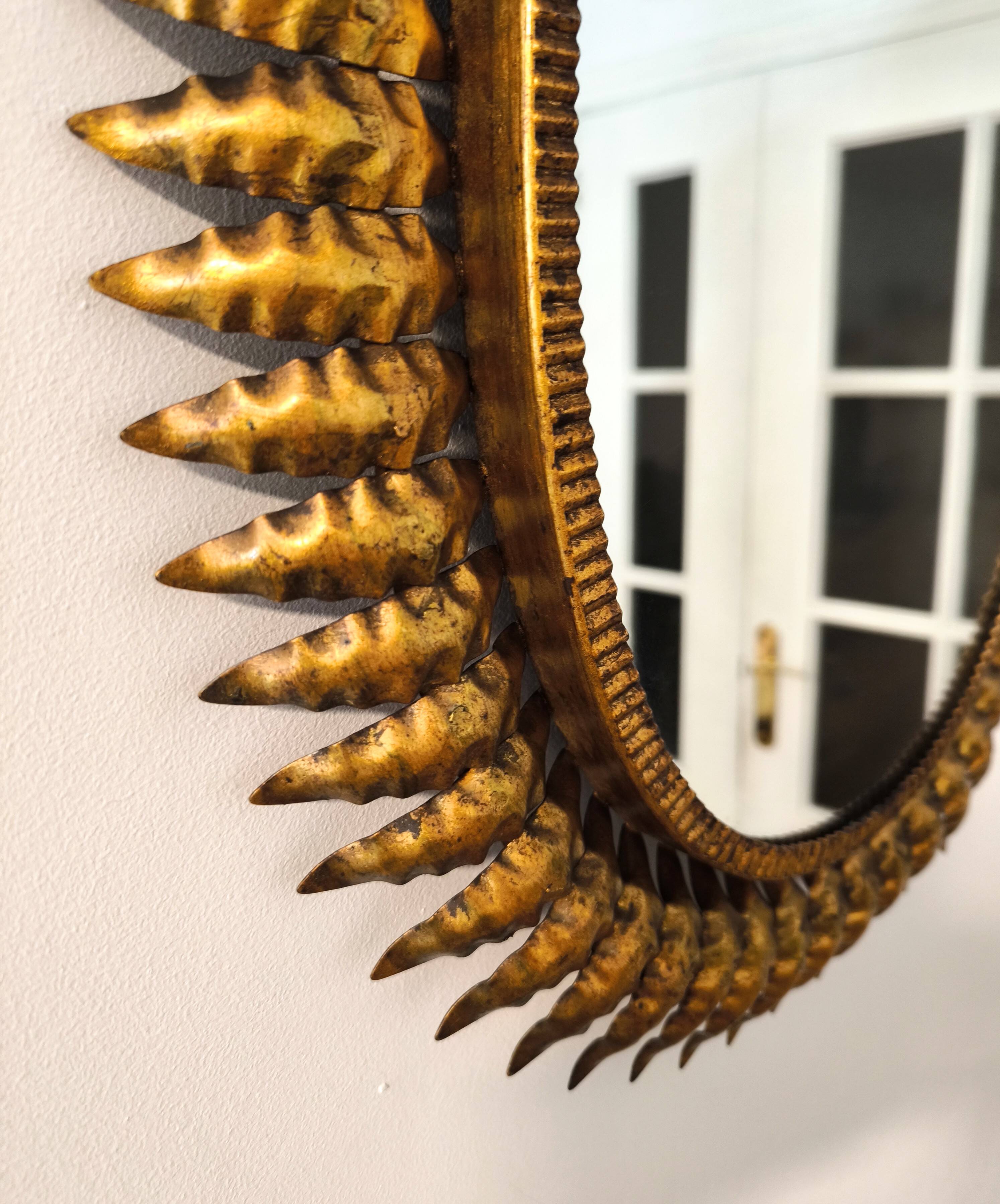 Vintage gold metal sun mirror 1960