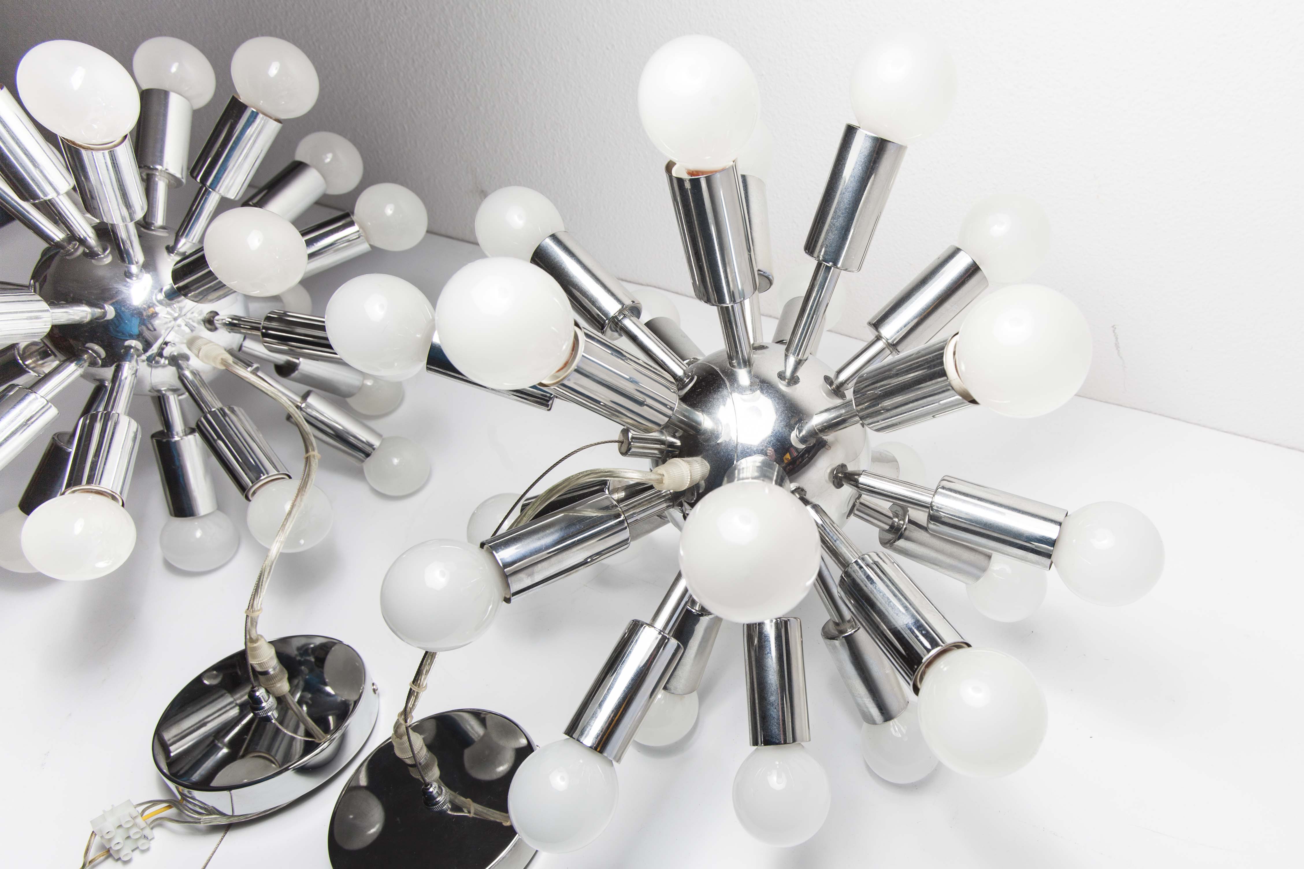 Pair of vintage chrome Sputnik chandeliers