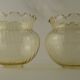 Set of 2 Vintage French Amber Ribbed Effect Glass Shades with Frilled Edge 5595