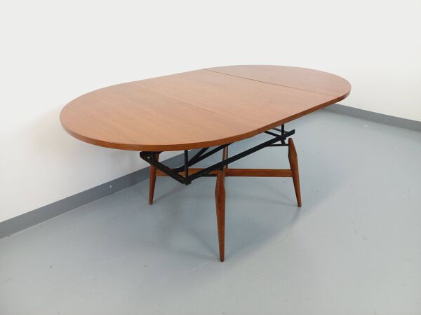 Grande table basse ronde scandinave vintage Smorrebrod de Arne Vodder, extensible en table à manger