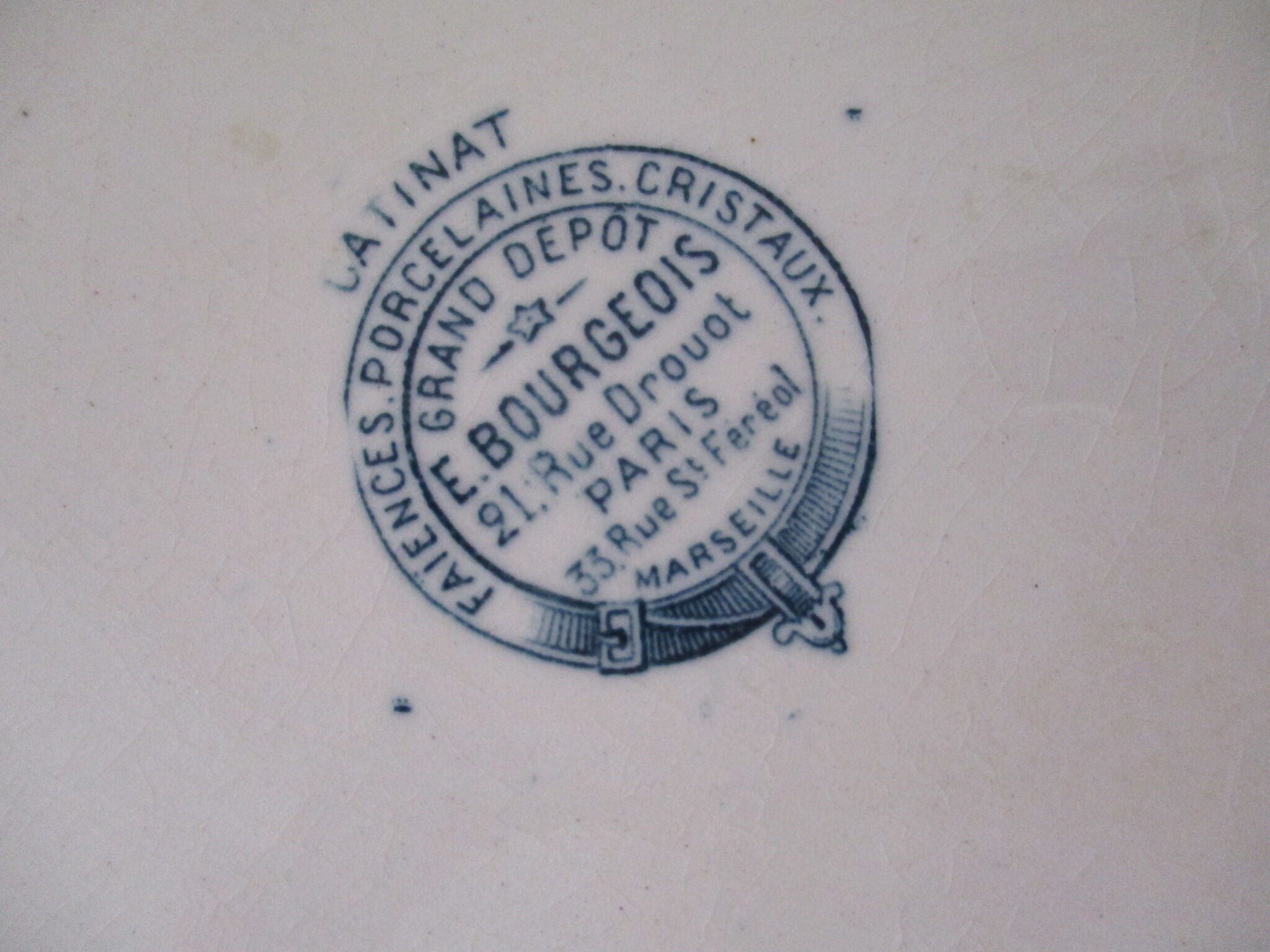 Old dish from “Grand Dépôt E Bourgeois crystal porcelain earthenware”