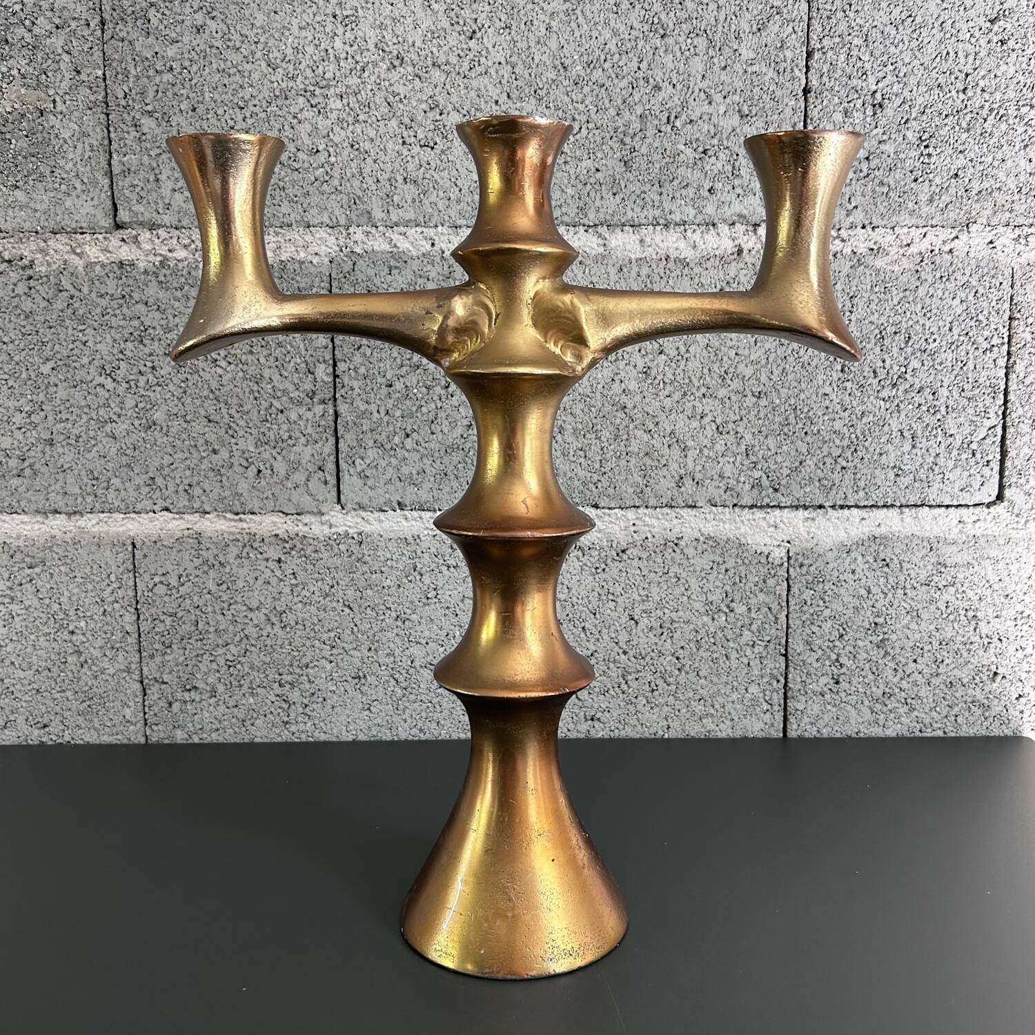 Brutalist gilt bronze candelabra