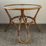 1960s rattan and glass coffee table