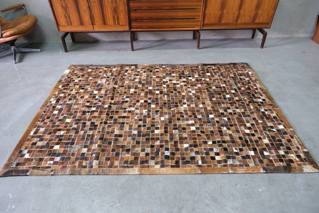 Tapis en cuir de vache vintage en patchwork, années 1970