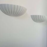 Pair of vintage shell wall lights, white porcelain, France 1970