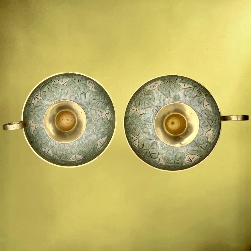 Pair of cellar rat brass cloisonné candlesticks – 1960s