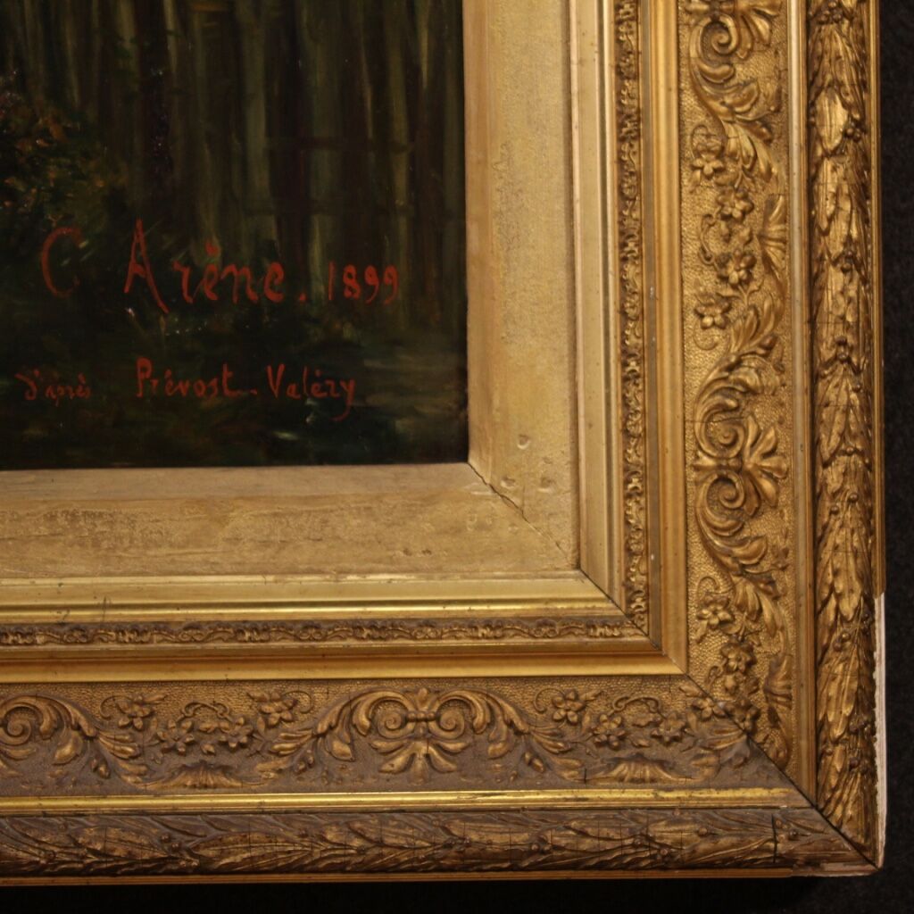 French signed landscape painting oil on canvas dated 1899