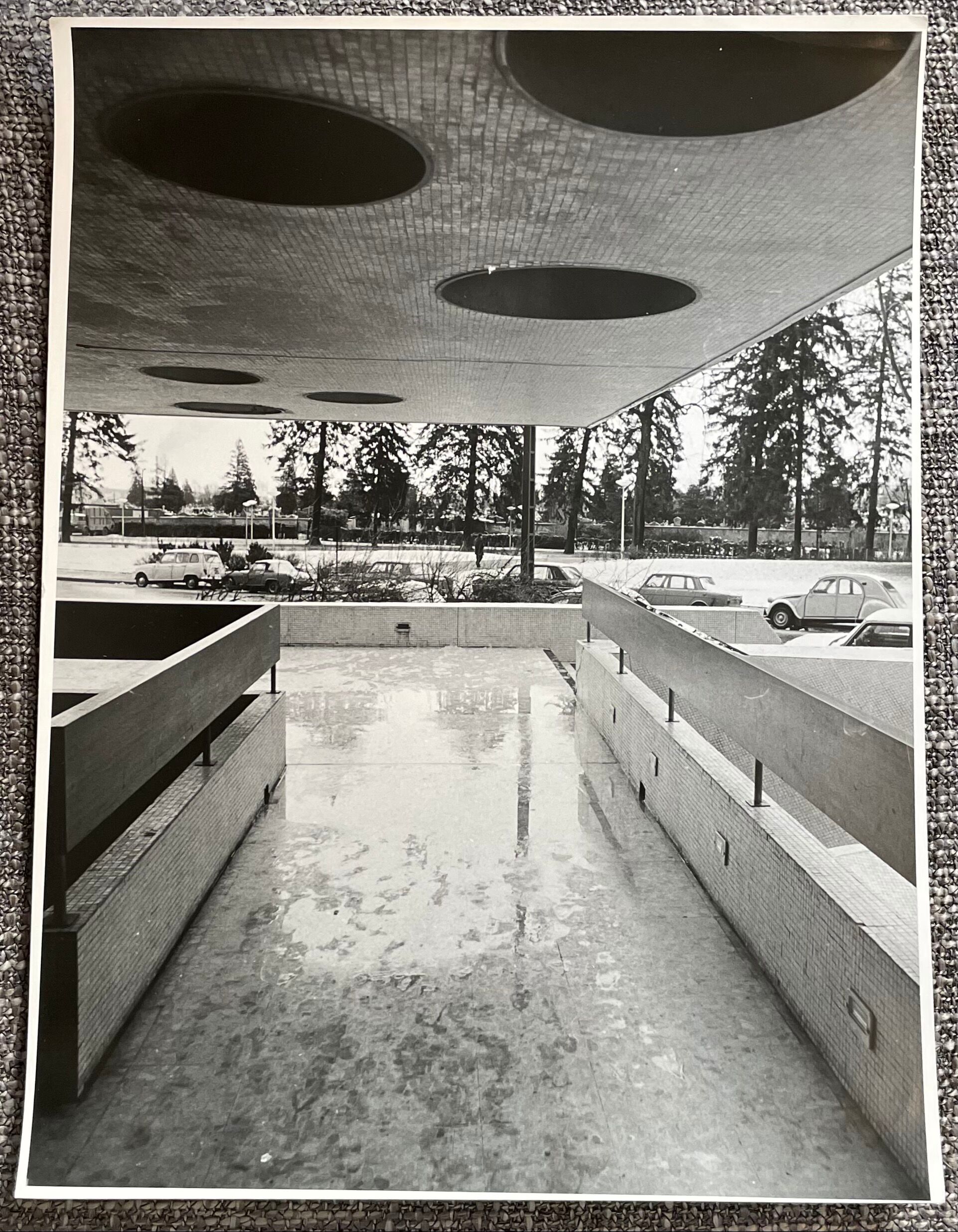 Photograph black and white silver print circa 1970 building hall