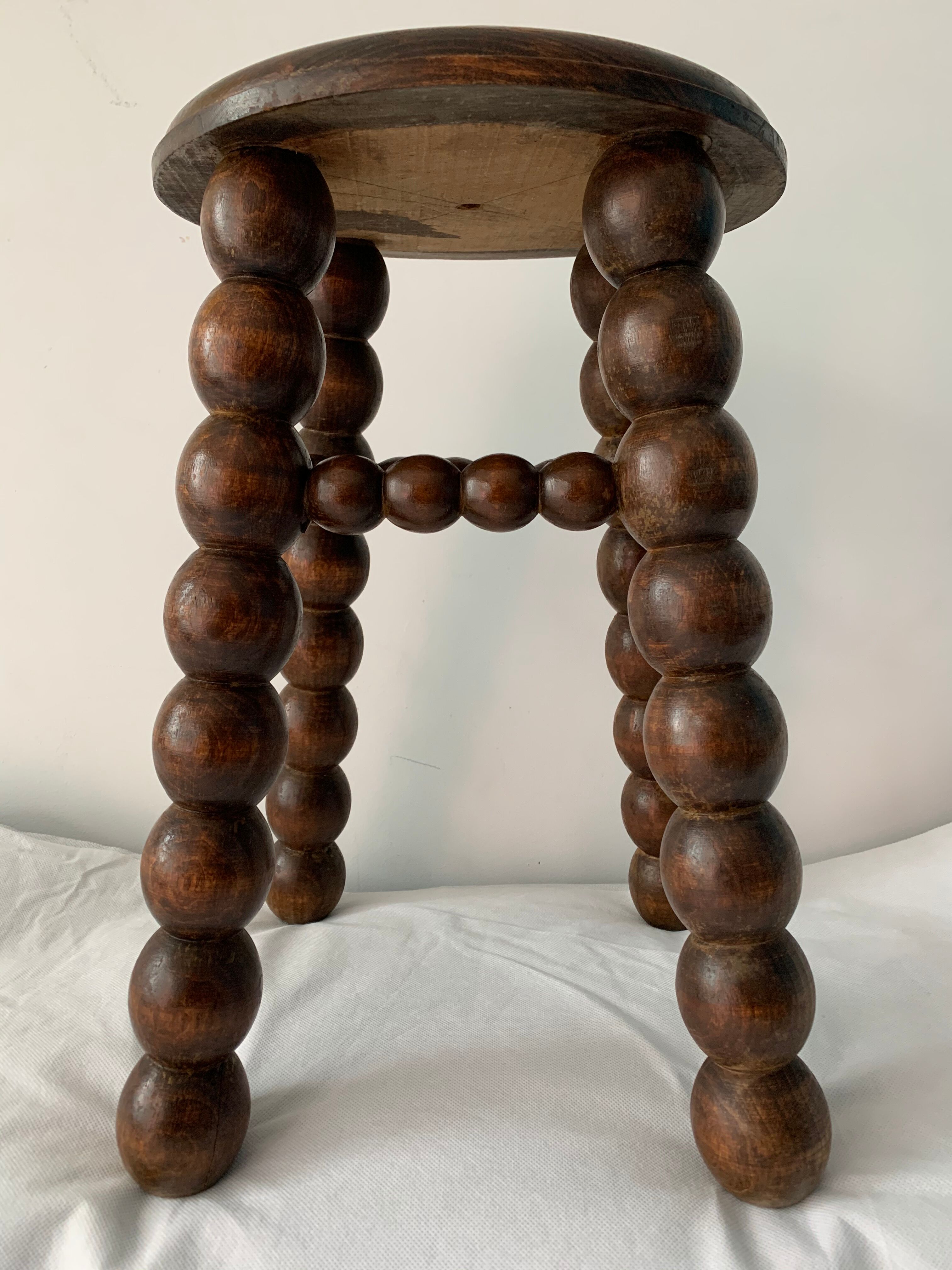 French turned wood stool 1950