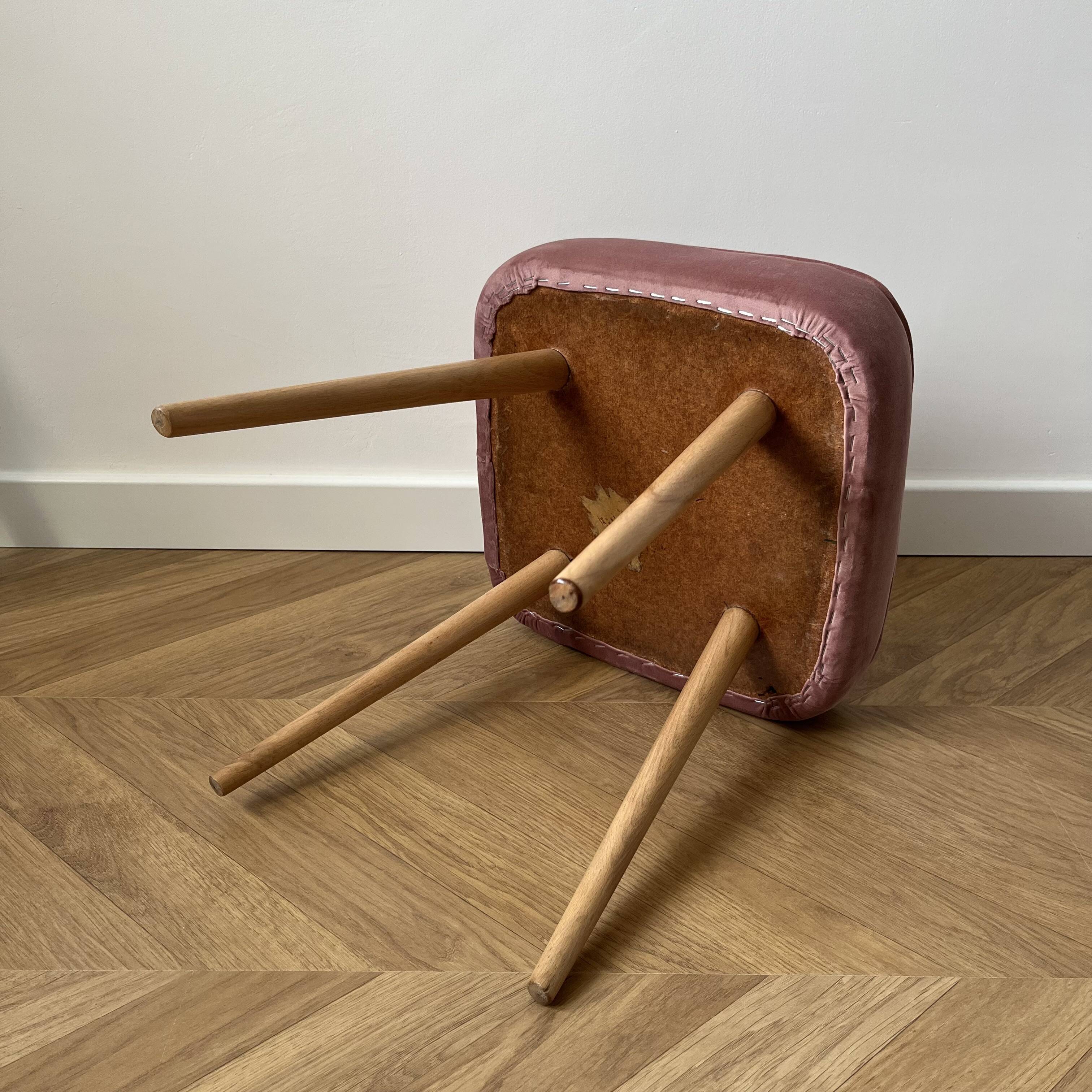 Pink Velvet Footstool, Mid Century Modern Ottoman Stool