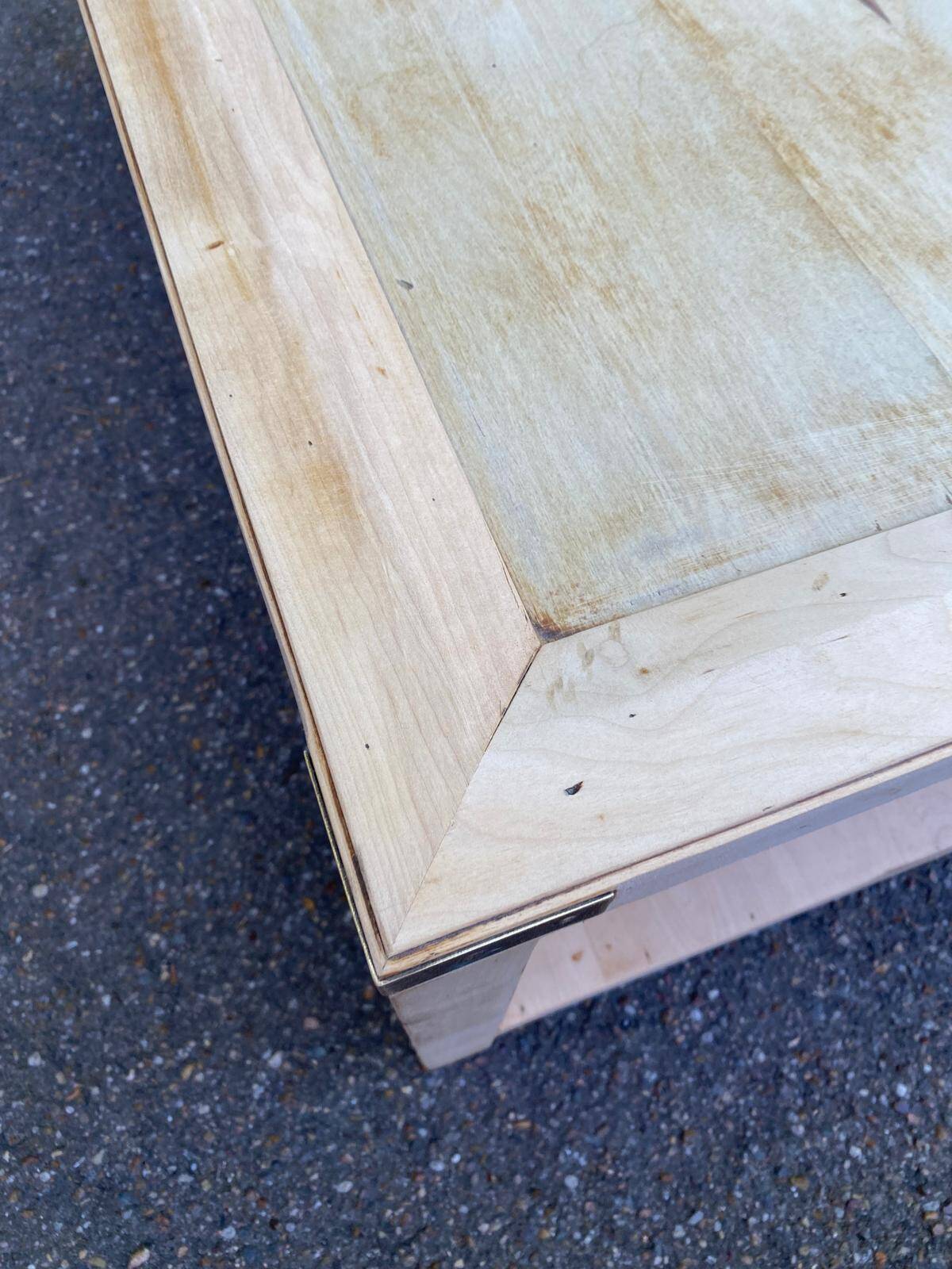 Renovated solid wood coffee table in chic country seaside style.