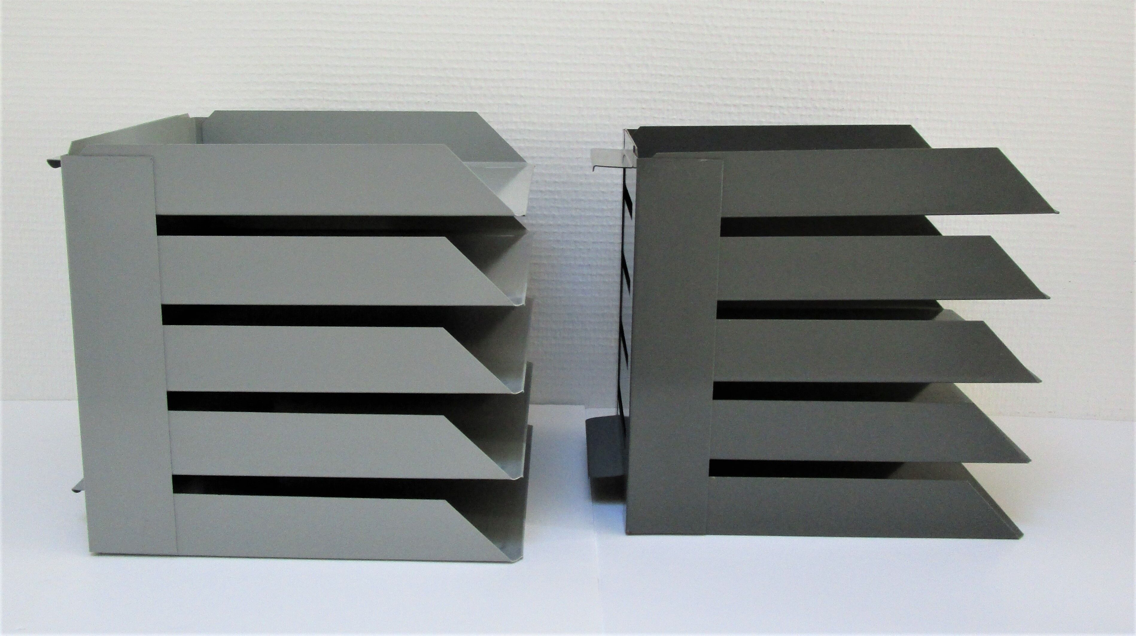 Two vintage lacquered steel desk sorters