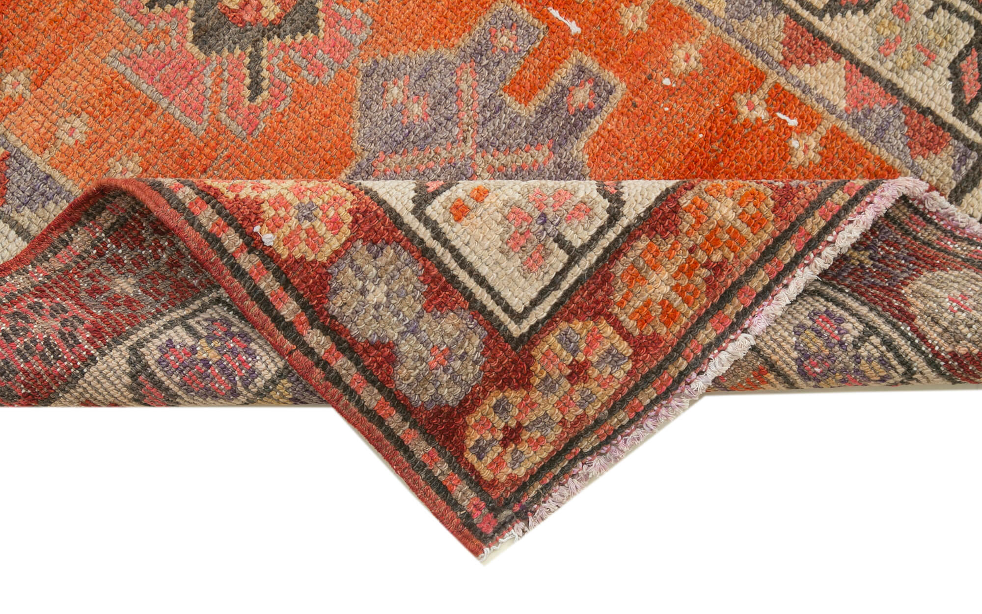 Hand-knotted distressed turkish red runner carpet 95 cm x 365 cm
