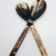 Serving cutlery set in buffalo horn and smooth bone handle