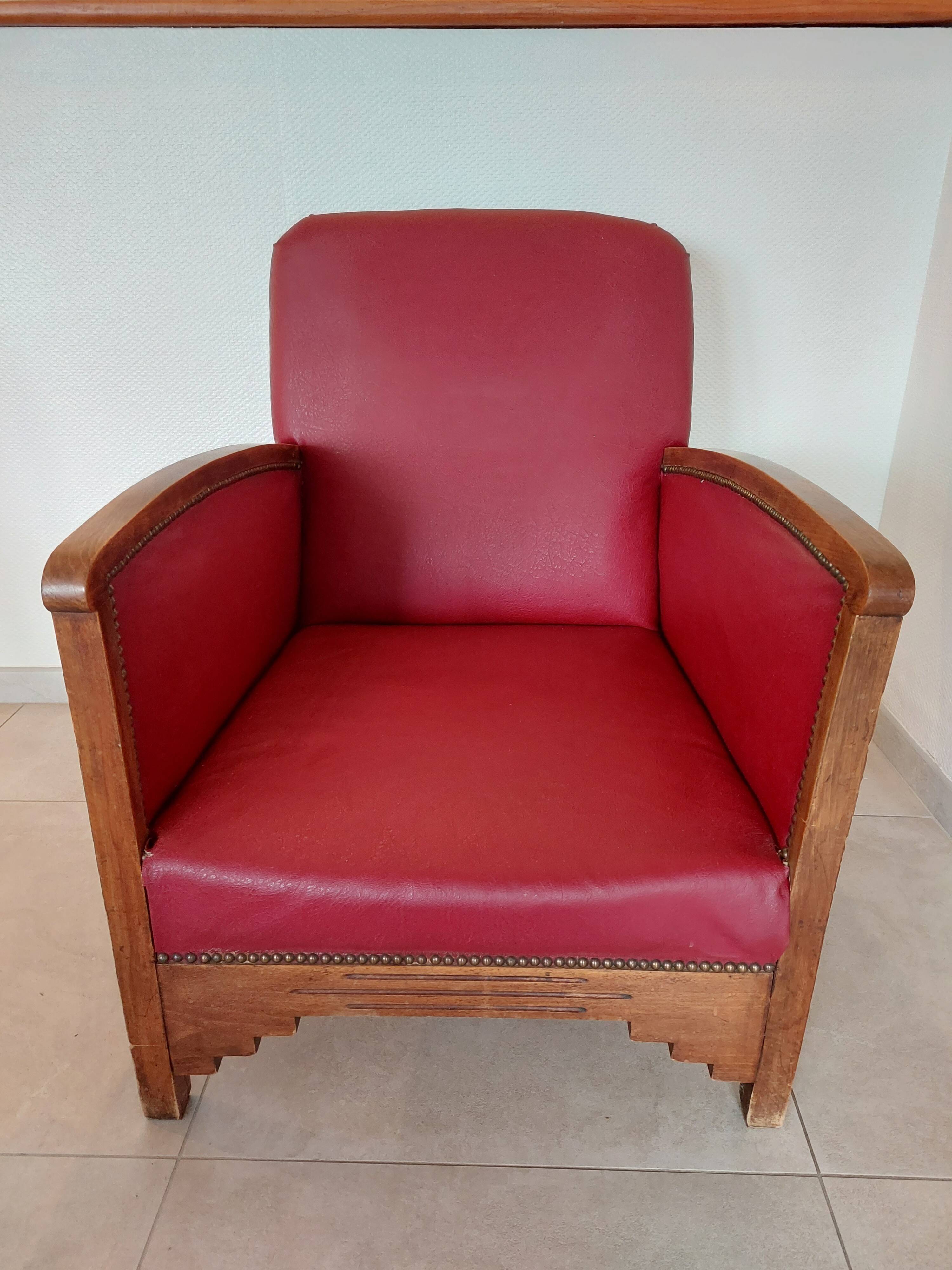 Raspberry red art deco armchair