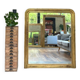 Louis-Philippe mantel mirror 133cm/115.5cm beaded gilded with gold leaf geometric decoration, late 19th century, heavily pitted and scratched glass, parquet on the back.