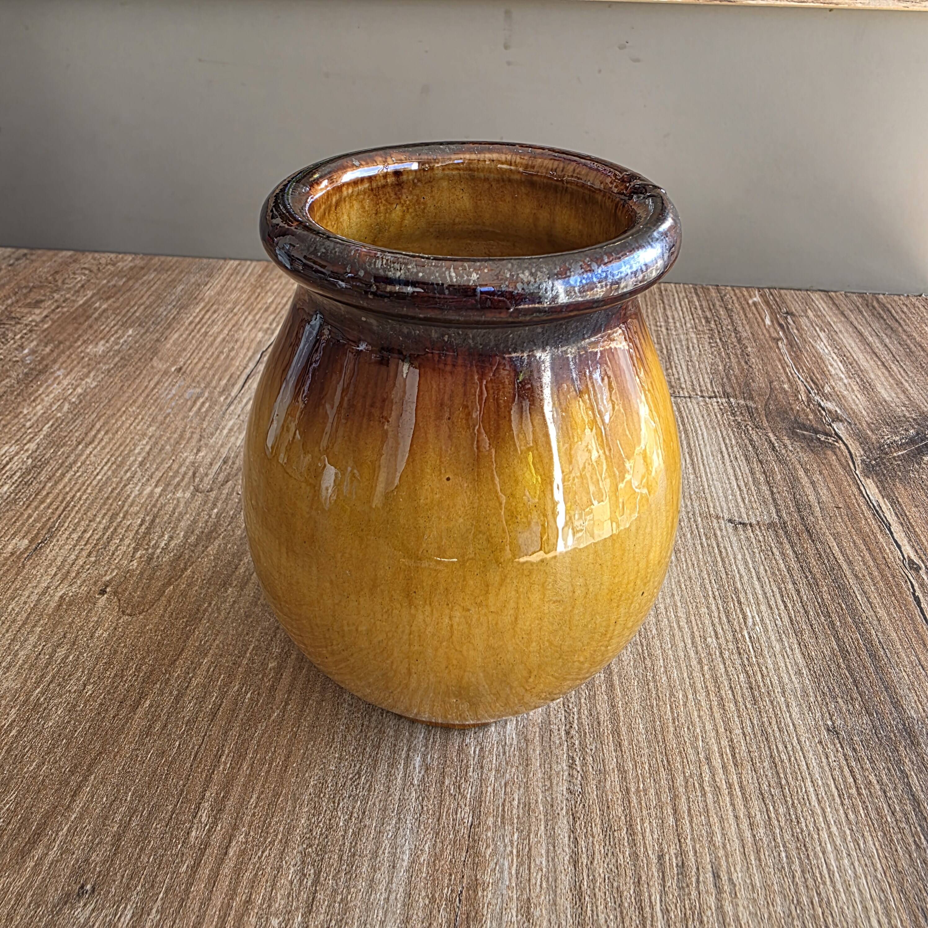Vintage Ceramic Vase Old Biot - Honey & Chocolate Glaze - Signed