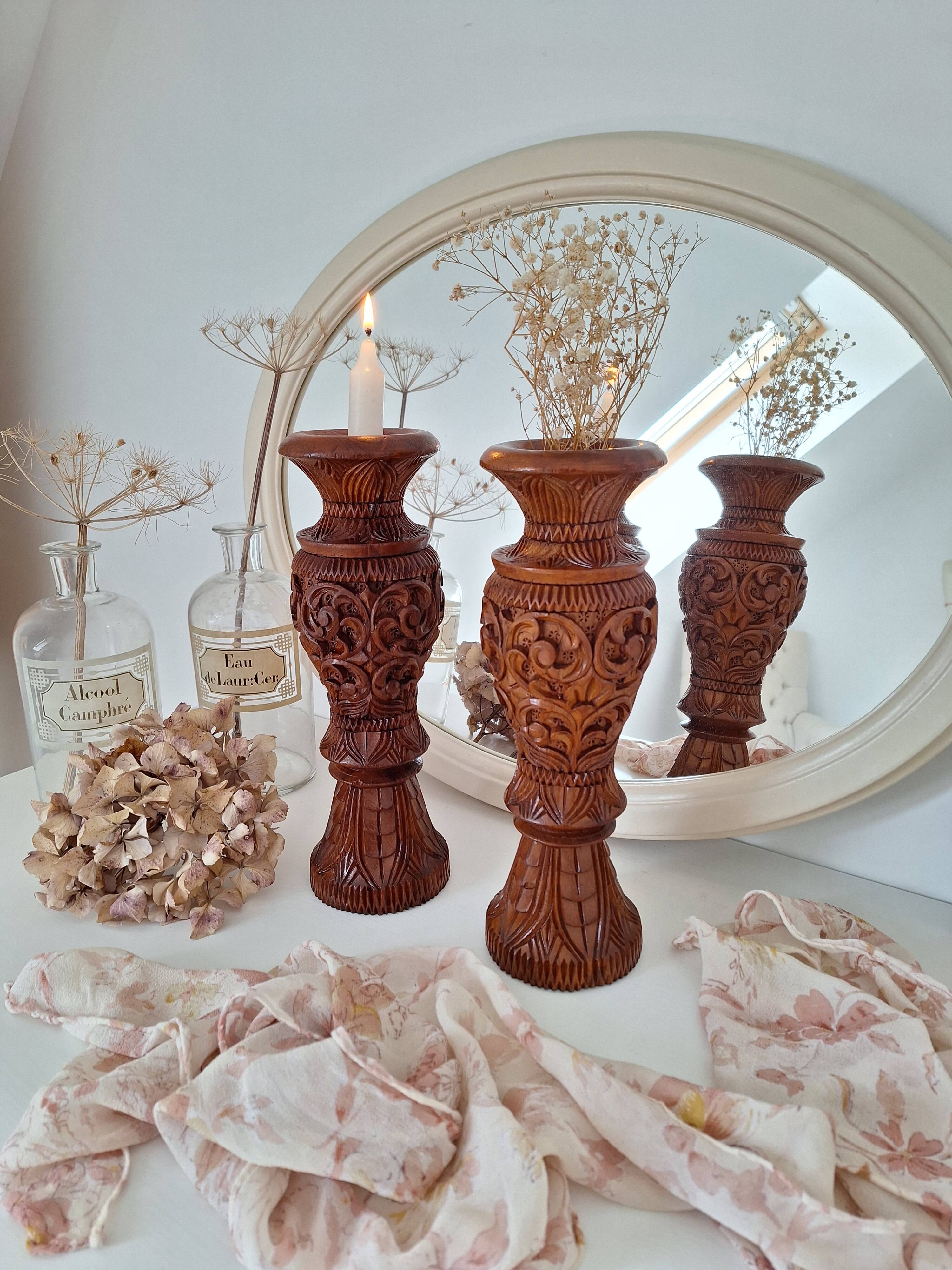 Candle holder / Vase in carved solid wood