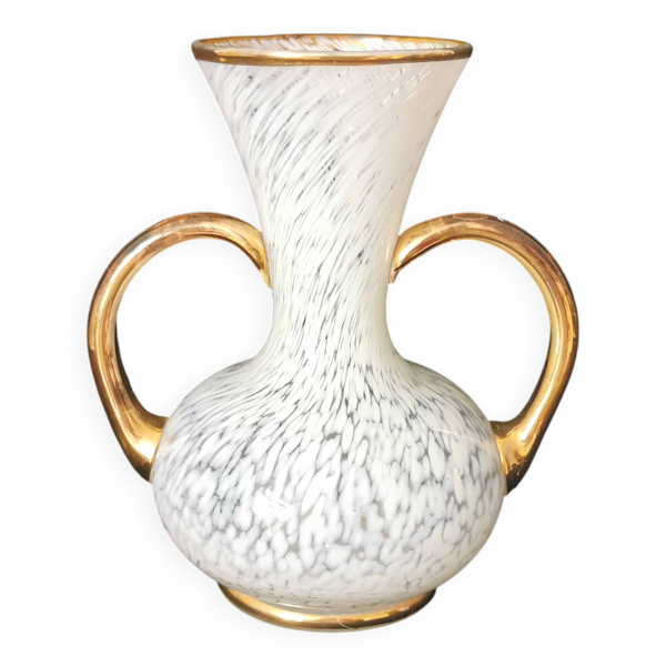 vase en verre de clichy blanc et doré