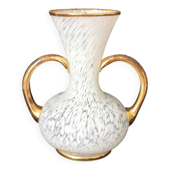 vase en verre de clichy blanc et doré