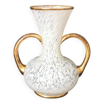 white and gold Clichy glass vase