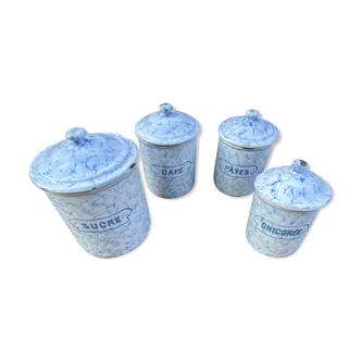 Set of 4 spice pots in enamelled sheet metal-50s