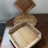 Set of 3 wicker and bamboo trays.
