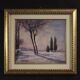 Peinture de paysage enneigé italien signée et datée de 1932.
