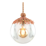 Art Deco Italian Pink Fabric and Brass Globe Pendant Lamp