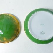 Green and gold Limoges porcelain candy box signed Catherine Lainé