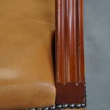 Set of 4 cowhide leather Chesterfield dining chairs in light cognac colour