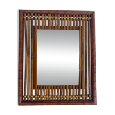 Antique French Art Deco Bamboo and Wood Wall Mirror, Early 20th Century