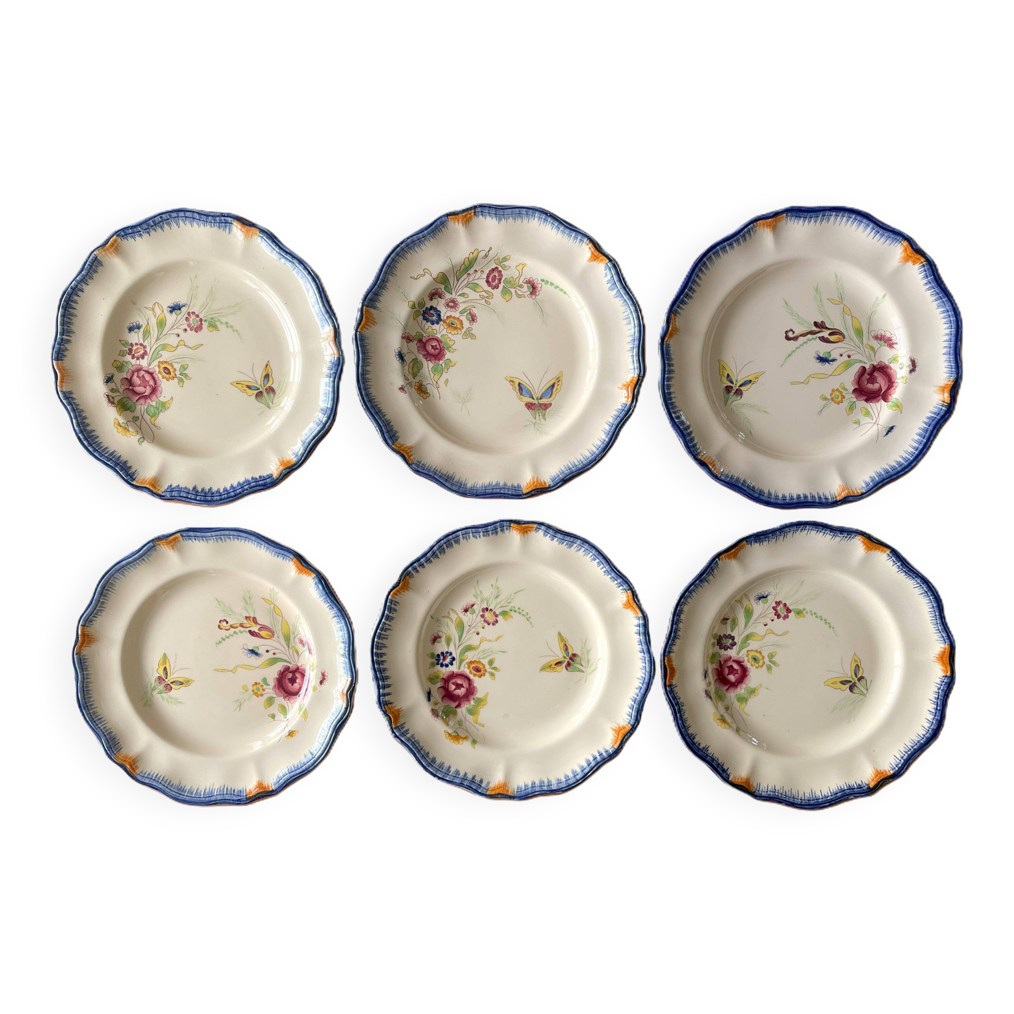 6 large old flat plates in LONGCHAMP earthenware