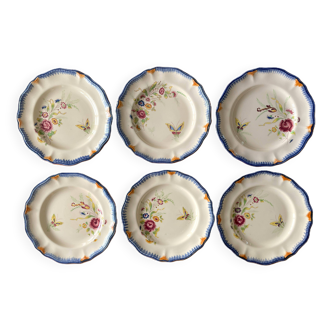 6 grandes assiettes plates anciennes en faïence de LONGCHAMP
