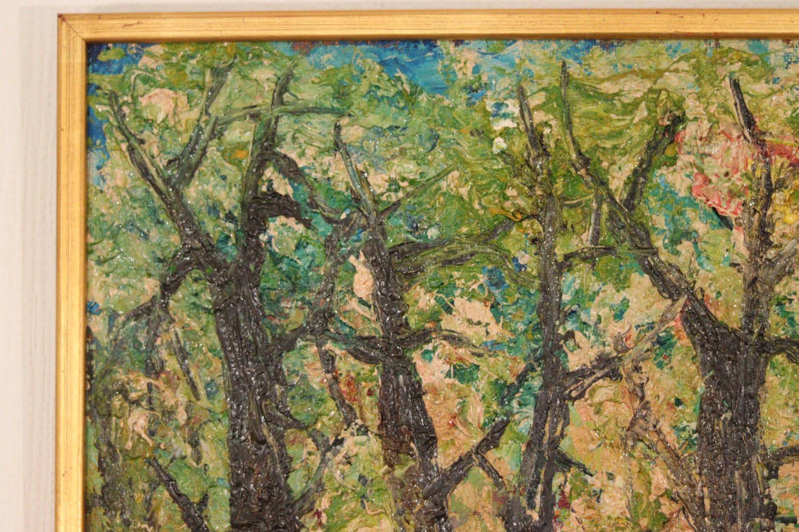 Original Mid Century Swedish Oil on Panel – “Textured Forest” by Stig Allan