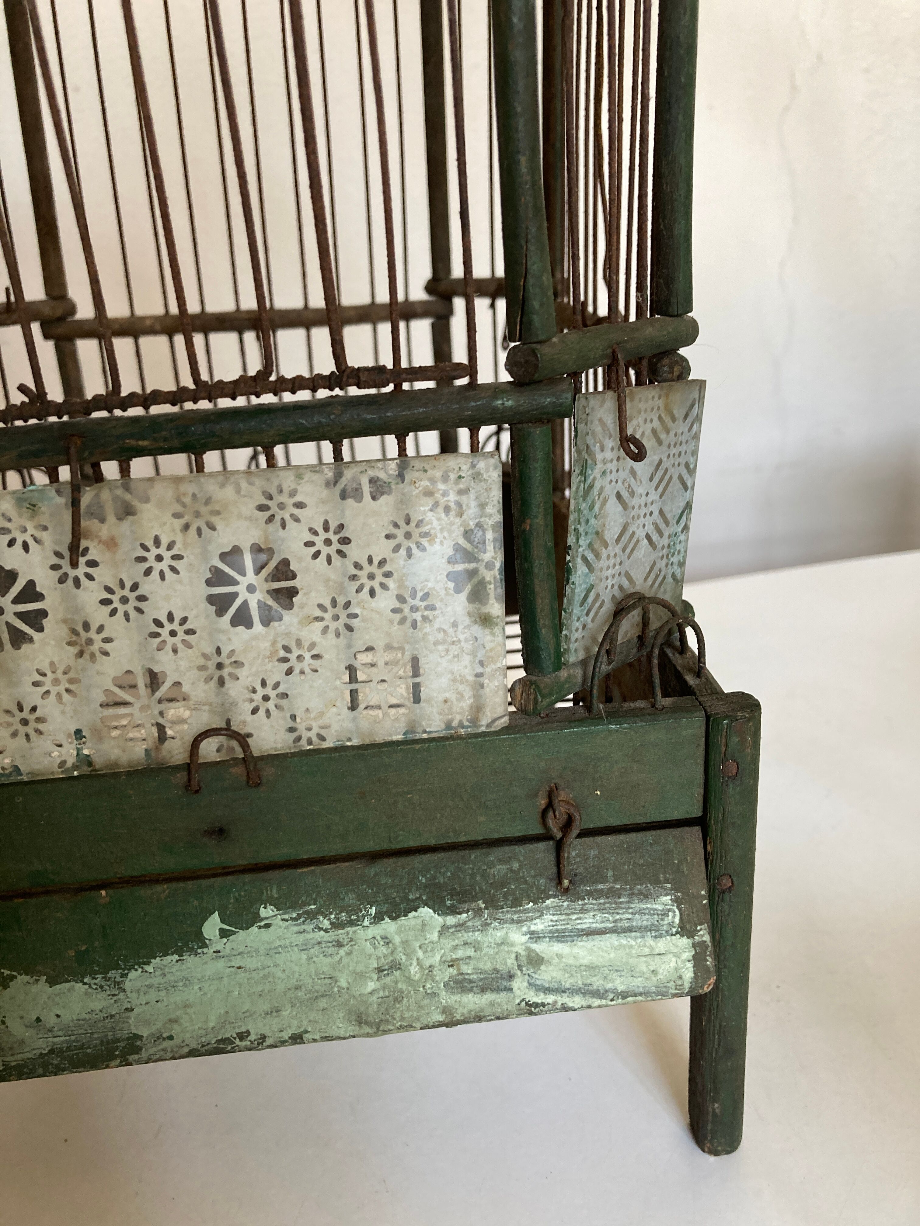 Octagonal bird cage made of wood and wire around 1920