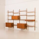 Hansen and Guldborg extra wide shelving unit in teak, 1960s