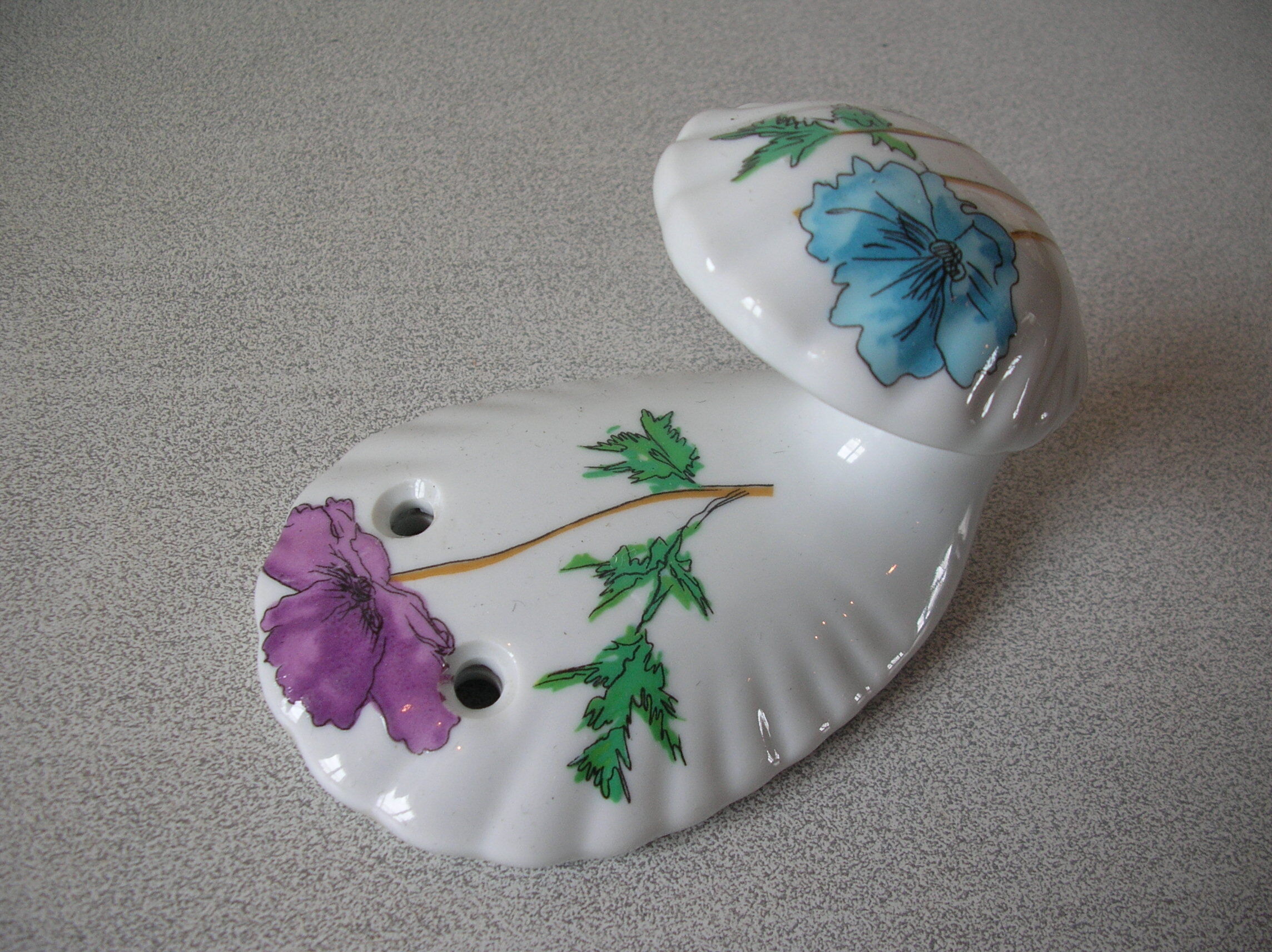 Old coat hook in porcelain of Paris floral decoration anemone retro decoration